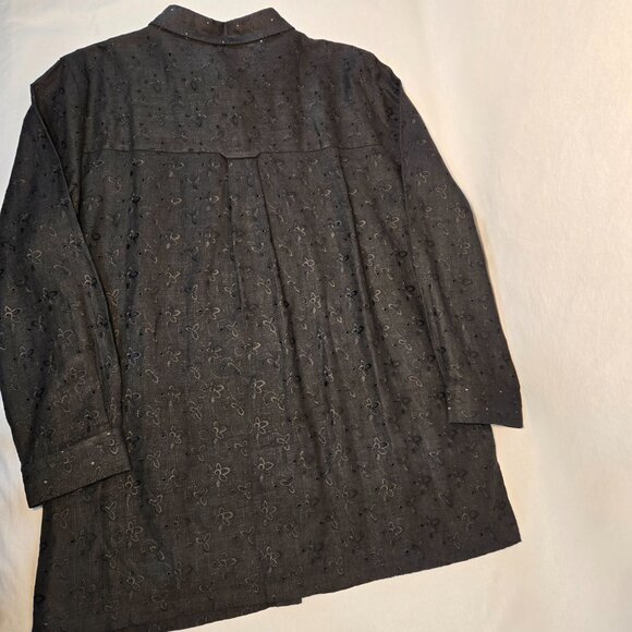 Vintage 20 SOUTH Old Money Boho BLACK Linen Eyelet Tunic Mini Dress Size 1X. - Picture 7 of 16